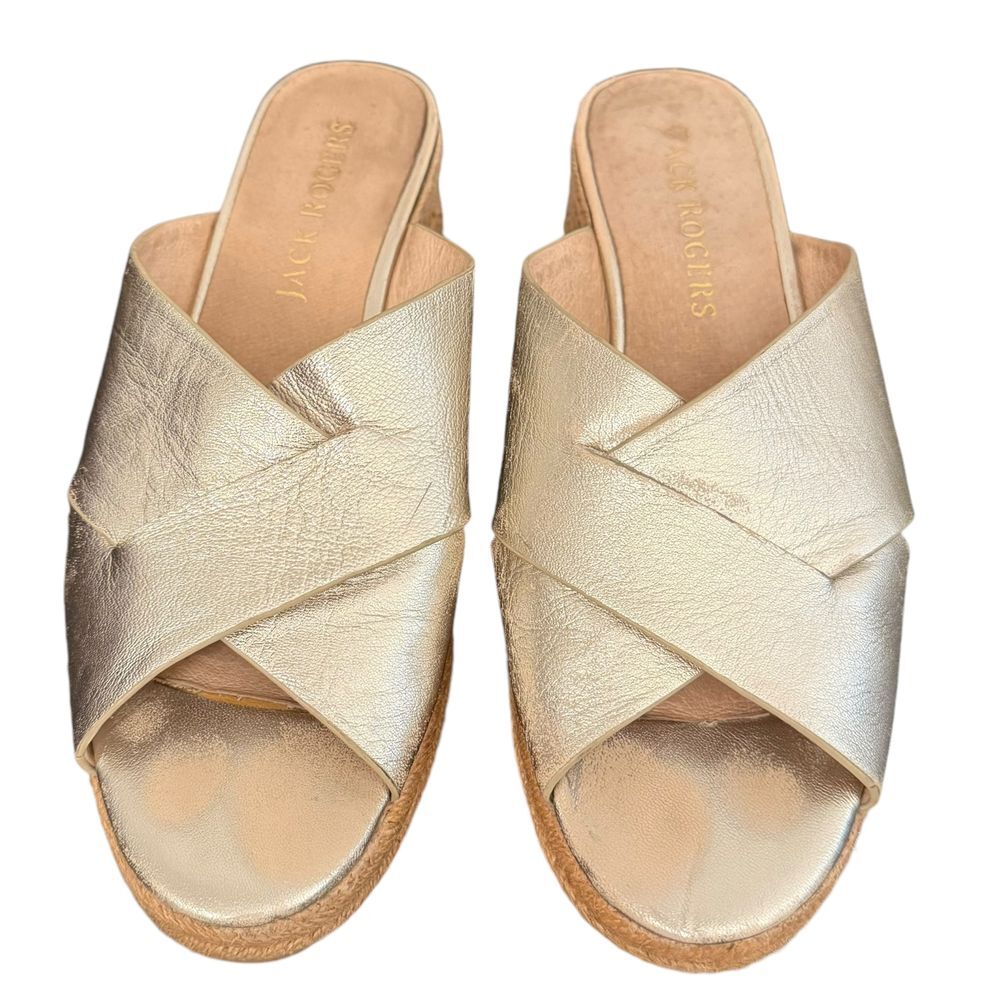 Jack Rogers Slotted Sloane Metallicā Gold Sandals Womens 10 Espadrille Slides